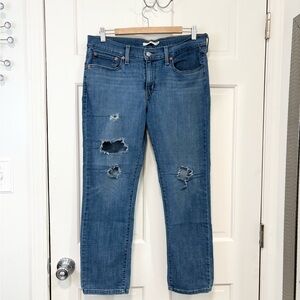 Levi's Women's Boyfriend Jeans Blue Ripped Distressed Grunge Med Wash 32x27